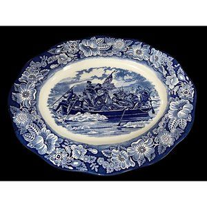 Vintage Liberty Blue Staffordshire 14" Platter Washington Crossing the Delaware